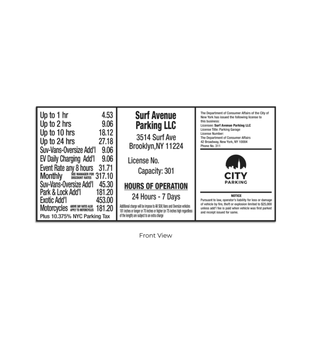 NON-NYC Standard Rate Board