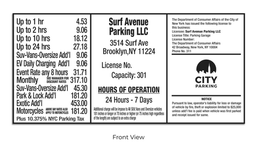 No-NYC Standard Rate Board